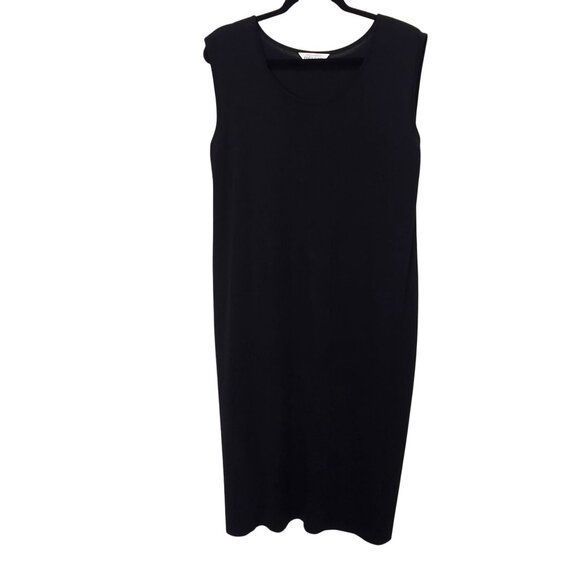 Misook XL Black Sleeveless Sheath Knit Midi Dress Minimalist Old Money Quiet Lux - Picture 2 of 8